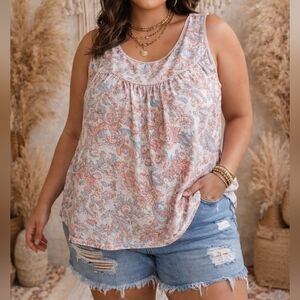 Jessica Simpson Plus Size Paisley Tank Top Boho Chic Sleeveless Blouse Summer